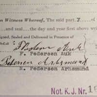          Detail from the 1938 deed; The witness, a N. Pederson, wrote 