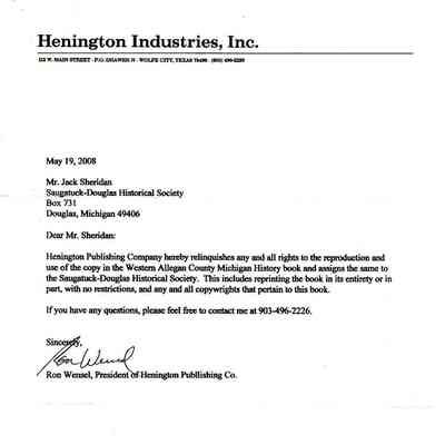 HenningtonIndustriesCopyright.jpg 326KB - Digital file from Jack Sheridan Drive 2021.72.02: The SDHC was granted copyright on the book in May 2008.