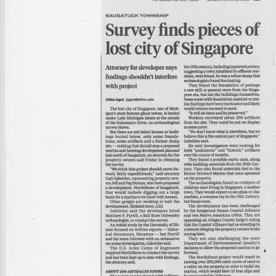 Survey finds pieces of lost city of Singapore, Grand Rapids Press, John Agar, April 22, 2018