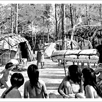 Summer Indian Village in the early 1800’s: IndianVillage B&W  Source unknown.