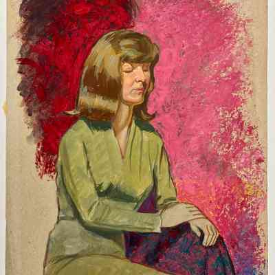 13. Watercolor and gouache portrait of a seated woman, dated 1964.