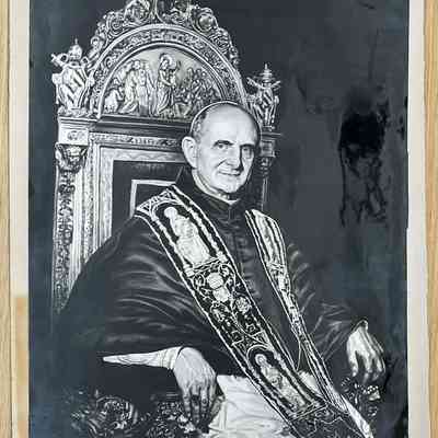 22. B/W Photograph of a watercolor portrait of Pope Paul VI