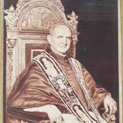 22. Color photograph of a watercolor portrait of Pope Paul VI