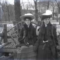          Ladies on log bench
   