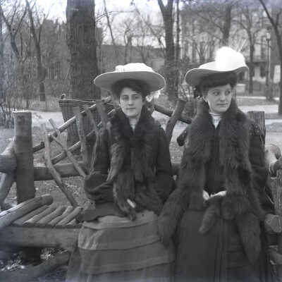 Ladies on log bench