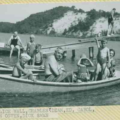 Deams_swimming_ca_1936.jpg 585KB: Sparky, Alice Wall, Charles ?, Deam, Ed, Carol, Dick, John Ogven, Dick Swan
