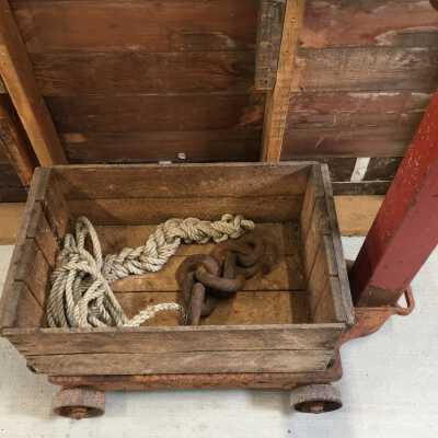 Fish scale, wooden fish box, rope and chain