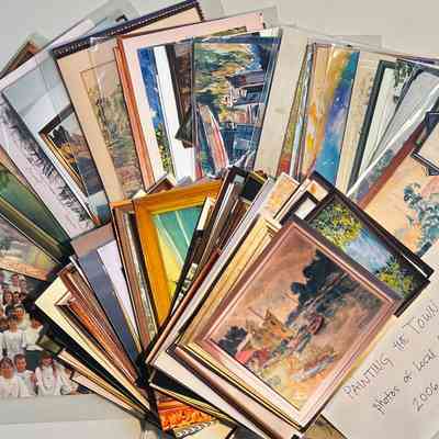 Artwork not displayed in the exhibit photos after removal from their deteriorating album pages.: Also photos of Douglas Elementary school children with their custom-made Painting the Town t-shirts.
