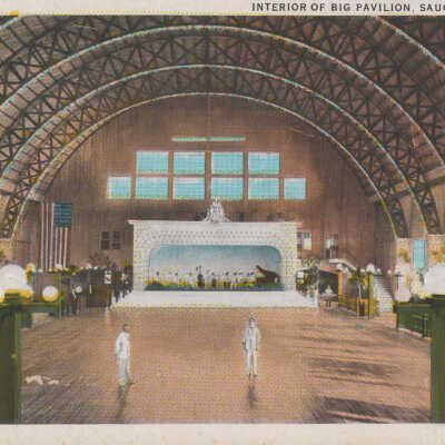 19165 two men inside the Big Pavilion: White border Parrish & Simonson, C.T. Art-Colortone