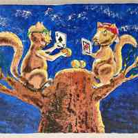 Squirrels playing cards