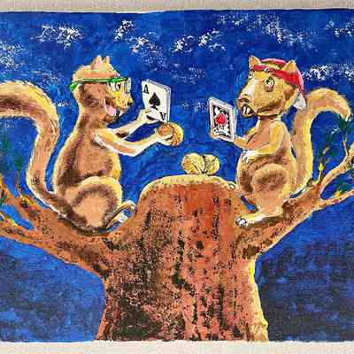 Squirrels playing cards