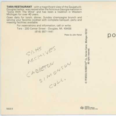 Tara Restaurant Postcard Reverse