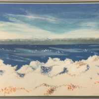          Watercolor of dunes and Lake Michigan
   