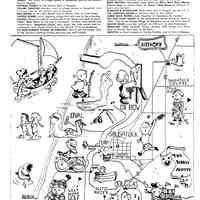          Tourist map that lists Kareb for boat rides.; This 1953 tourist map of Saugatuck was drawn by Guy Francis. The Summer Player were performing on Lawn Street in Douglas, the Carousel left from Anchor Park and square dancing was still an important weekend event.
   