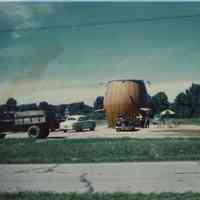          The Deckers have several photos which have a development date of September 1950 marked on the back. These photos are the earliest known pictures of our Barrel.
You’ll notice the original barrel was not painted, but varnished, and that there were no metal bands around it.
   