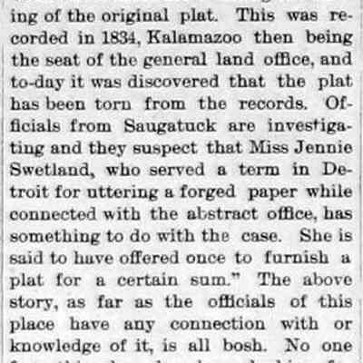 CR1892021901X.jpg 176KB: Ripped from the pages of the Commercial Record of 19 Feb 1892 almost 8 months before the survey was somehow re-recorded in Allegan