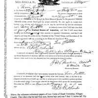          image003.png 402kb; Above, the volunteer enlistment papers of Levi Tuttle of Heath Township, Allegan County. They show that he had blue eyes, brown hair and was 5 feet 11 inches tall. His enlistment is notarized by the man who would be his commanding officer, Benjamin D. Pritchard, an Allegan attorney. Tuttle was later one of the men picked to search for Jefferson Davis in the closing days of the war. The unit captured Davis and Tuttle was detailed as one of the guards who brought the former Confederate president to Fortress Monroe. After the war Tuttle moved to Ganges Township and then Saugatuck.
   