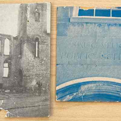 The stone pictured in the blue image is now in the gardens of the Saugatuck-Douglas History Museum at Mt. Baldhead Park.