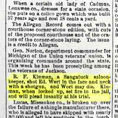 2. Detroit Evening News 08/31/1889: "R.F. Kluman, ..." bottom