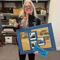          Phyllis Yff of the Interurban Transit Authority holding the three loaned items
   