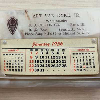1956 Plastic desk-top calendar - Art Van Dyke, Jr.