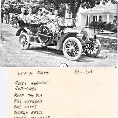 hmbOldCar6GuysDogCa1910.jpg 1.5MB: Young men and a dog joyriding with curious hats, possibly on Culver Street