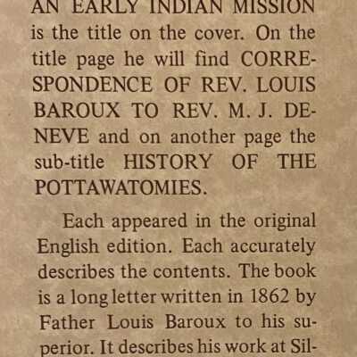 Dust jacket summary: Summary of An Early Indian Mission