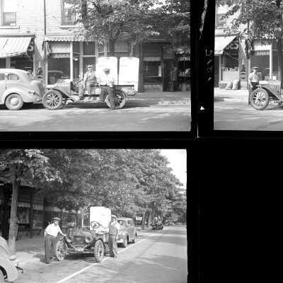 The photo that shows the front of the truck was featured as History Mystery #74 with the solution: Ca 1942, Frank Wicks and Abbot Davis delivering refrigerators with a Ford truck. Photo was taken in front of the Consumers Power office on Butler Street.