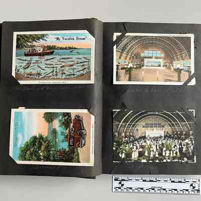 "My Vacation Dream" fisherman, "Always a Glorious Time Here - Our License is OK for Four" car canoodles, Big Pavilion interiors