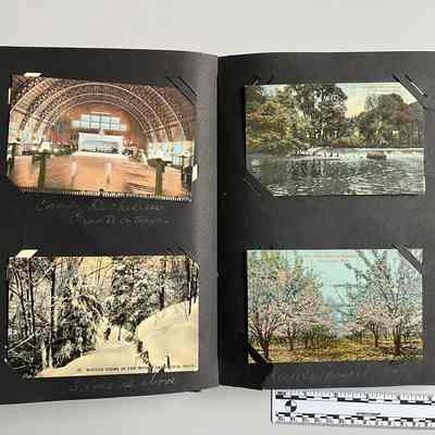 65. Interior of Big Pavilion, 67. Winter Scene in the Woods, No. 84. Horseshoe Falls Kalamazoo River Saugatuck, No. 85. Fruit Trees in Blossom