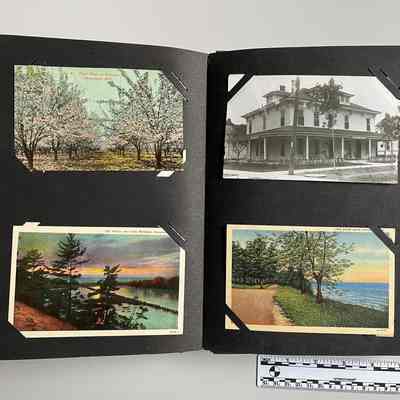 Fruit Trees in Blossom (2nd copy) Old Harbor and Lake Michigan, White House - this is a photo on thin paper rather than a postcard, Lake Shore Drive 6A-H2452