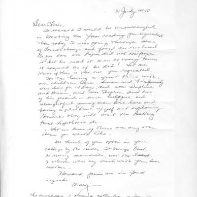 Mann-ChristmasBacklog0001.PDF 932KB: 21 July 2010 letter from Mary [Anderson? Lorna's sister?] to Chris Yoder with two-page poem "from Lorna's things" titled The Christmas Backlog, 1860 by John B. Jewett.