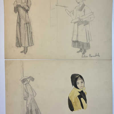 Clothed figure drawings, pencil, 9x12"