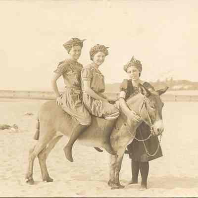 Beach ThreeFemaleBathersDonkeyDynamite.jpg 94MB: Three merry young women in swimming attire