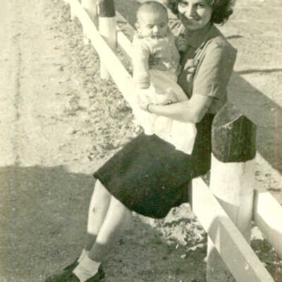 Alice Pluim with son Bill circa 1942: Beach.Pluim.13405218