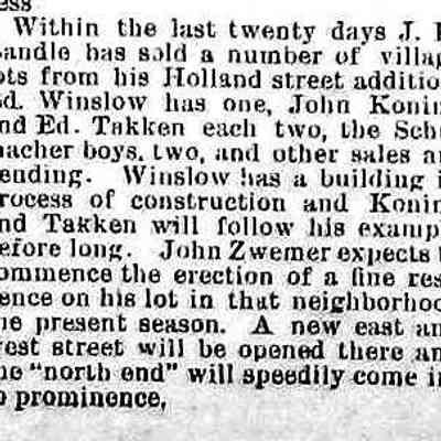 cr1889040501Winslow-Takken-Koning-ZwemerNewRes.jpg: J.H. Bandle sells lots to Ed. Winslow, John Koning, Ed. Takken and Schumacher boys. John Zwemer to built.