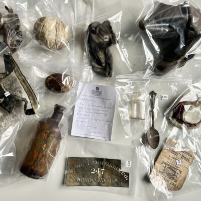 The items individually bagged with a note from donors Carl Jennings and Larry Gammons.