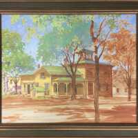          Oil painting of a large yellow house
   