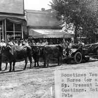          Oxen pulling car.jpg 667KB; Sometimes you had to get a horse or an ox Butler Street. Present location of Oosting. Note the Barber Pole [thought to be a parade] Chop Suey
   
