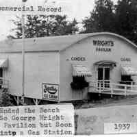          Wright's pavilion.jpg 480KB; Now the Commercial Record, The oval ended the beach boat runs so George Wright built this pavilion but soon turned it into a gas station, 1937
   