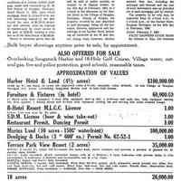          The auction handbill above was published in 1964 to liquidate the holdings of the Harbor Club.; This included the large Harbor Hotel building in Douglas near the corner of Ferry and Center Streets which was later used by the River Queen Boatworks for the manufacture of house boats, the Kalamazoo Lake frontage that later became Tower Marine, and the Terrace Park View Resort which has since been razed and replaced with the Tower Harbor condominium development. Note that the resort included a house, lodge, duplex, three cottages and the 