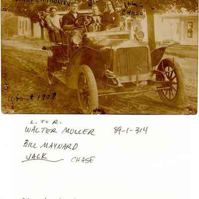 89-1-314_1908_Auto.jpg 1.6MB: L to R Walter Muller, Bill Maynard, Jack Chase dated 1908