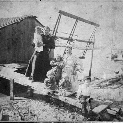 Mary Sewers and children: Same image converted to b/w for greater contrast