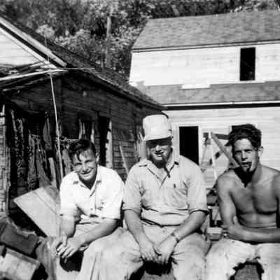 DemerestFishingScene.jpg 804KB: Demmy Demerest, Jim Sewers and Everett "Ev" Van Plew at the Sewers docks on Water Street.