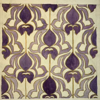 "Language of Ornament" studies: purple iris continuous pattern, 11x15"