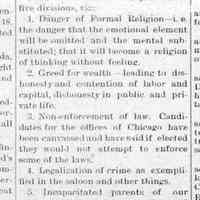 Jane Addams of Chicago's Hull House speaks about Count Tolstoi, Geraldine Fara, Vesta Putnam Summer School for Crippled Children, Vesta Putnam Cottage funded by Dr. J.B. McFatrich of Chicago, Florence E. Prouty, Dr. F. Millar, J.G. Evans of Kankaee spoke of the Nation's Perils and Safeguards, Bishop Fowler