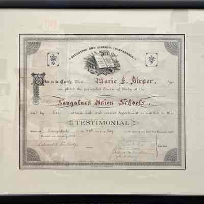 Saugatuck Union School diploma 1891