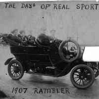          89-1-192_1907_Rambler.jpg 1.5MB; In the days of real sport 1907 Rambler - Sporty photo of five adults and two dogs our for a spin in a newfangled automobile.
   