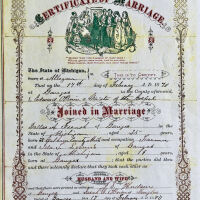          Photocopy of marriage certificate of Dallas A. Finch and Ida Loomis, both of Ganges, dated 17 Feb. 1870.
   