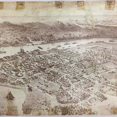Bird's-eye drawing Saugatuck 1907